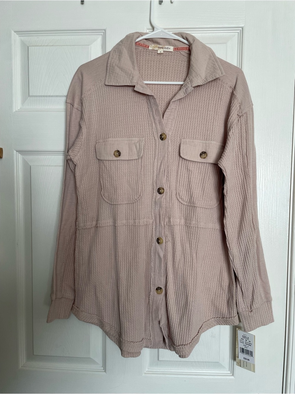 NWT Rewind size Small Knit Textured Button-Up Shirt in Dusty Pink